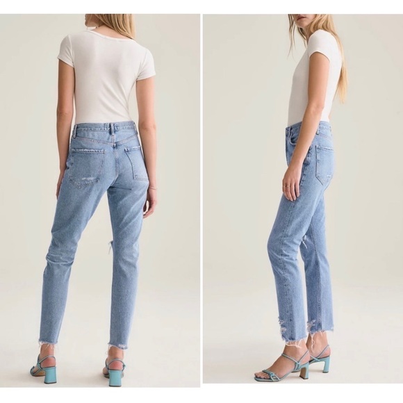 Agolde Jamie High Rise Classic Tapered Distressed Jeans in Idyllic 24 - Picture 3 of 9